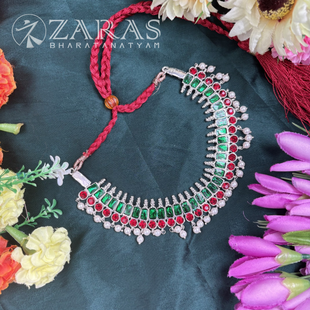 Bharatanatyam Dance Silver Jewellery - Flower Necklace RG Kemp Stone image 0