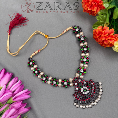 Bharatanatyam Dance Jewellery Black - Necklace Flower Kemp CS Pearls image 0