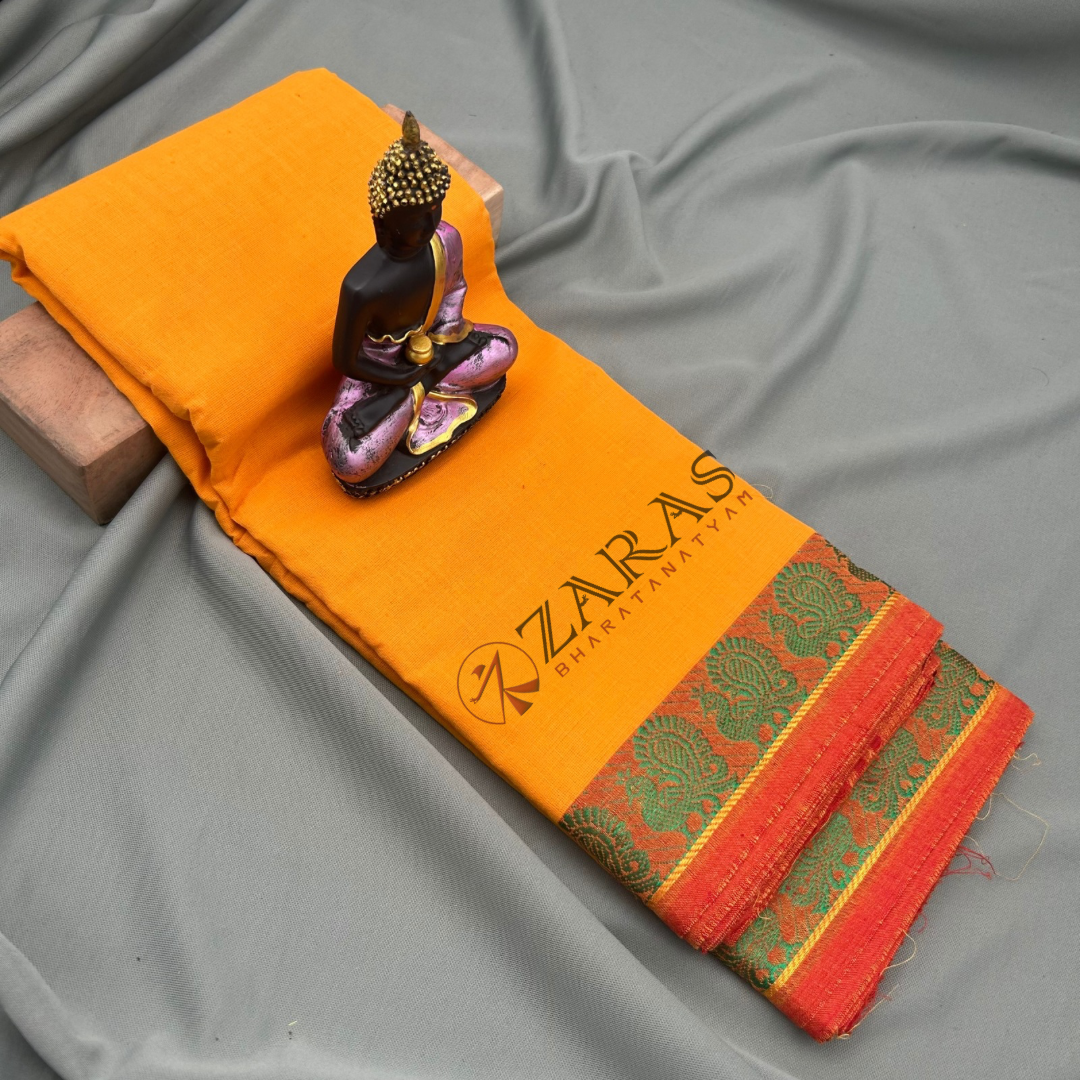 Bharatanatyam Dance Practice Saree - M Yellow with Red Peacock Border image 0