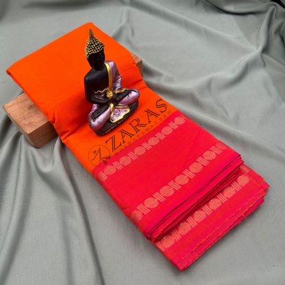 Bharatanatyam Dance Practice Saree - Orange with Pink Coin Border image 0