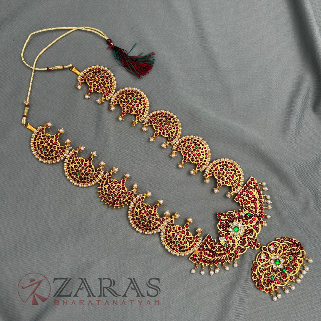 Bharatanatyam Dance Jewellery - 5 Step Moon with peacock RG Kemp Haaram image 2