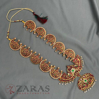 Bharatanatyam Dance Jewellery - 5 Step Moon with peacock RG Kemp Haaram image 2