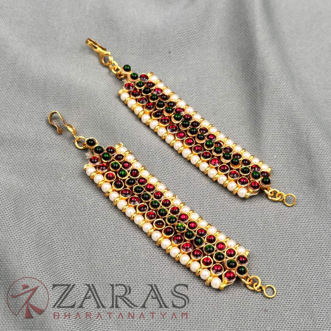 Bharatanatyam Dance Jewellery - Maatal 3 Lines Centre Green Kemp image 3