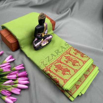 Bharatanatyam Dance Practice Saree - L Green with Red Doll Border image 0