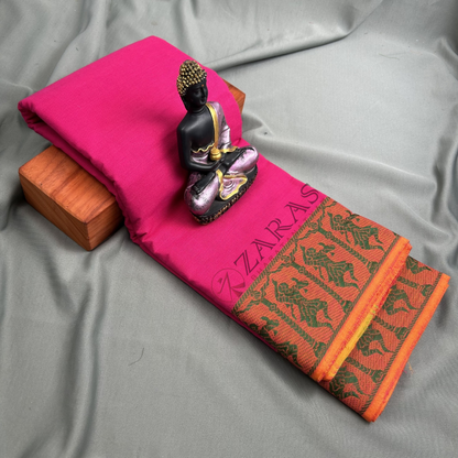 Bharatanatyam Dance Practice Saree - Pink with Green Doll Border image 0