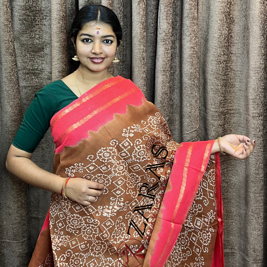 Bharatanatyam Dance Practice Saree - Sandal D with Peach Bandini Saree image 0