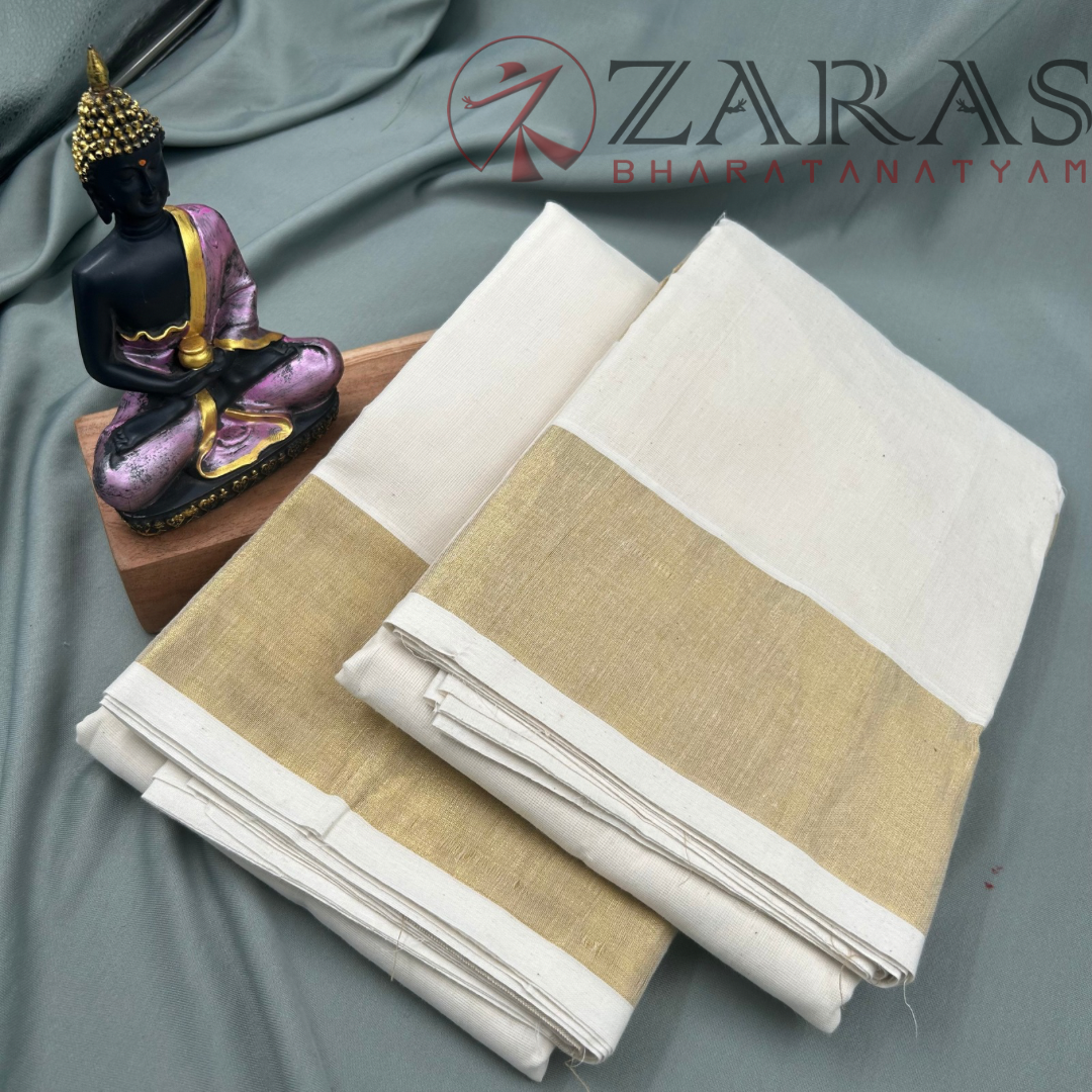 Bharatanatyam Dance Practice Saree - White with Gold Plain Border image 1