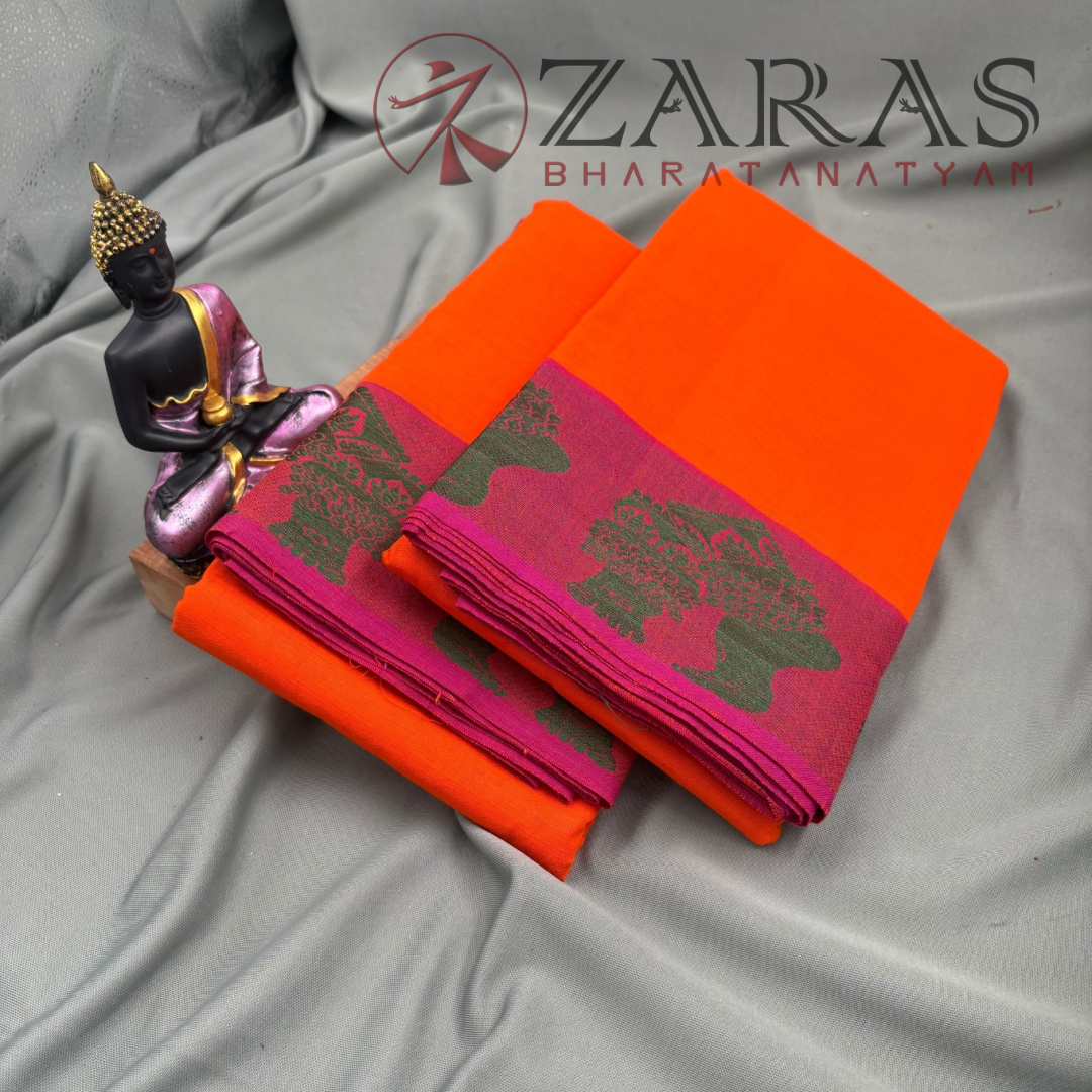 Bharatanatyam Dance Practice Saree - Orange with Pink Green Salangai Border image 2