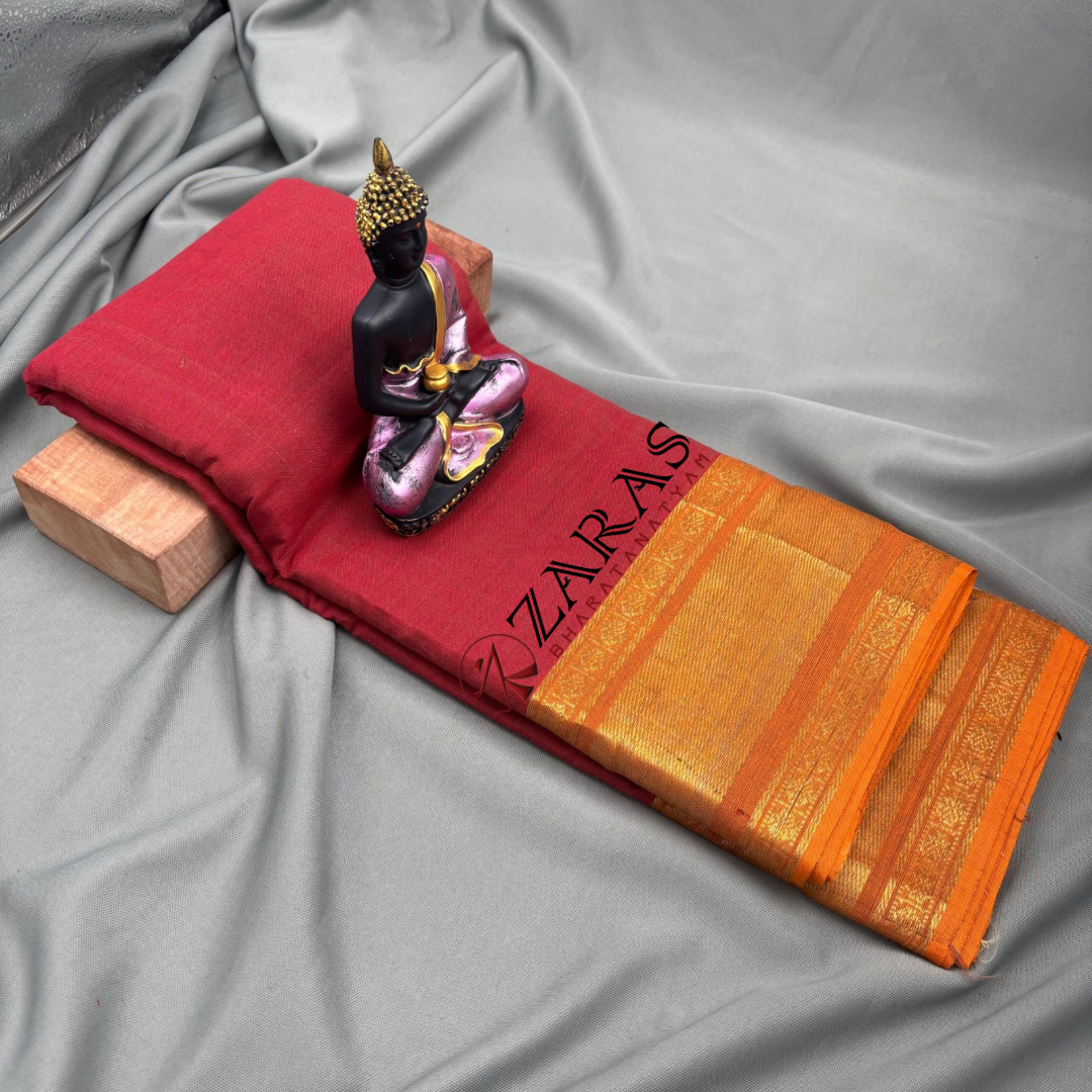 Bharatanatyam Dance Practice Saree - Maroon Gold Double Coin Border image 1