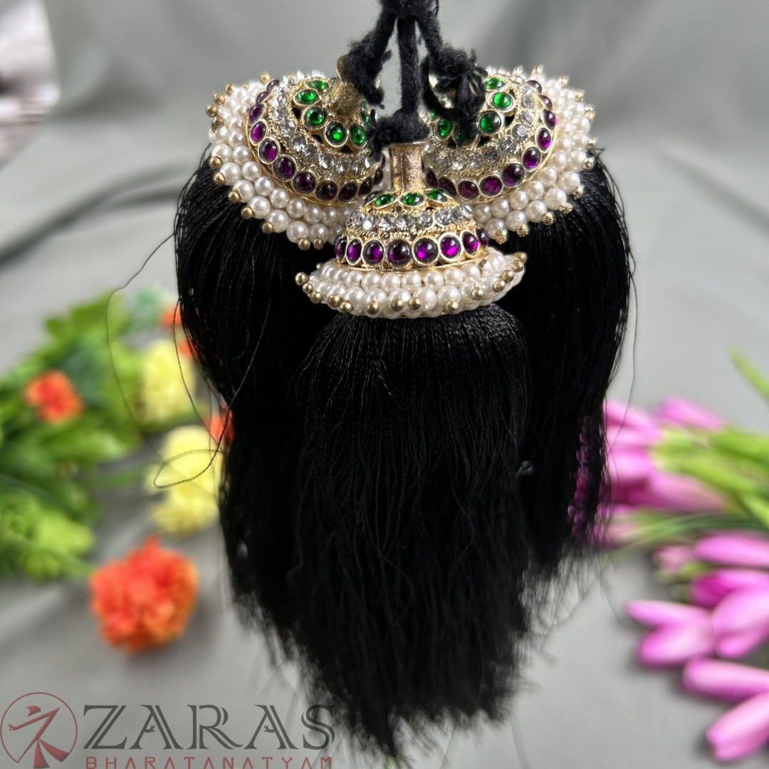 Bharatanatyam Dance Jewellery Black - Kemp Kunjalam 3 Line Thread Type image 2