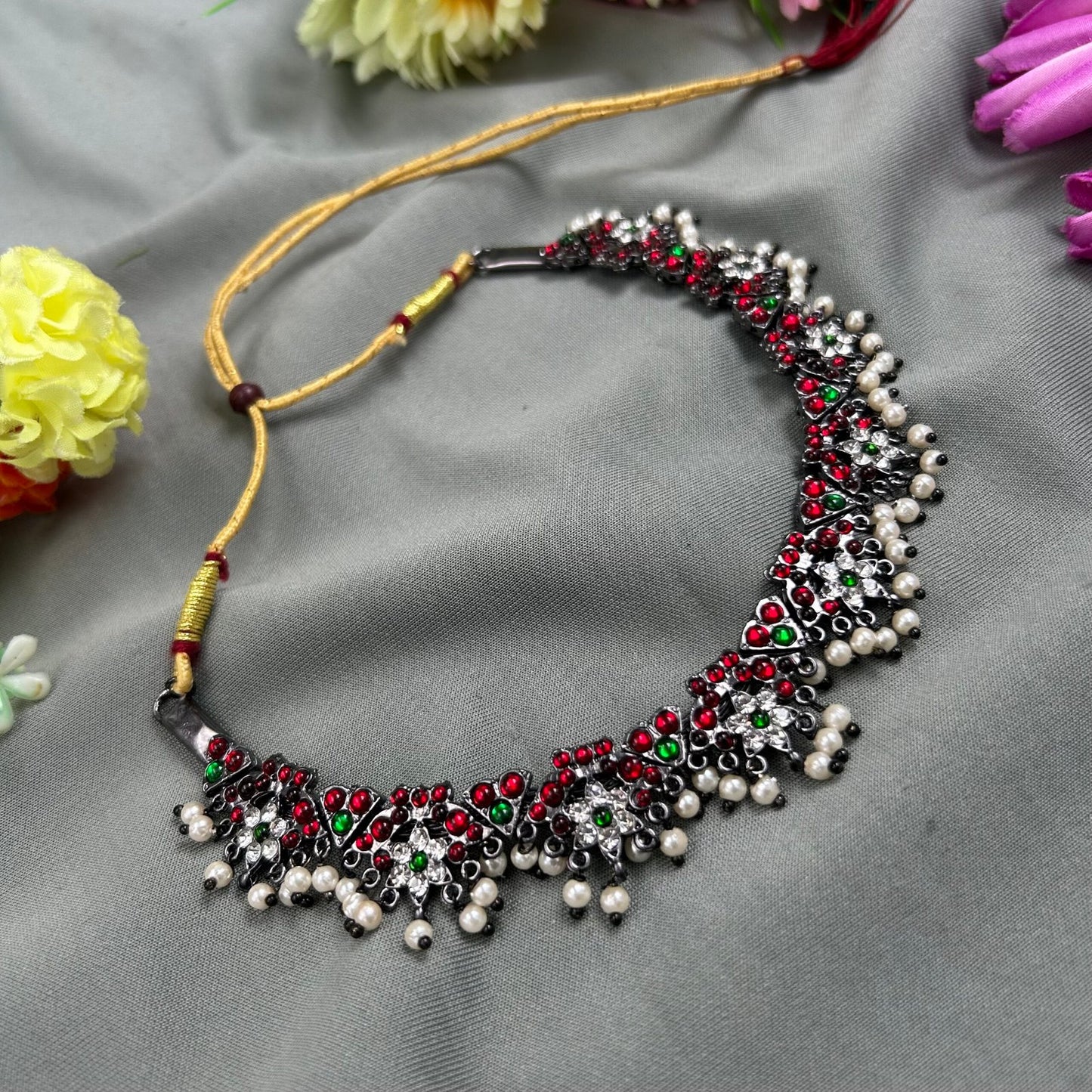 Bharatanatyam Dance Jewellery Black Necklace - Flower RG Kemp Beads image 0
