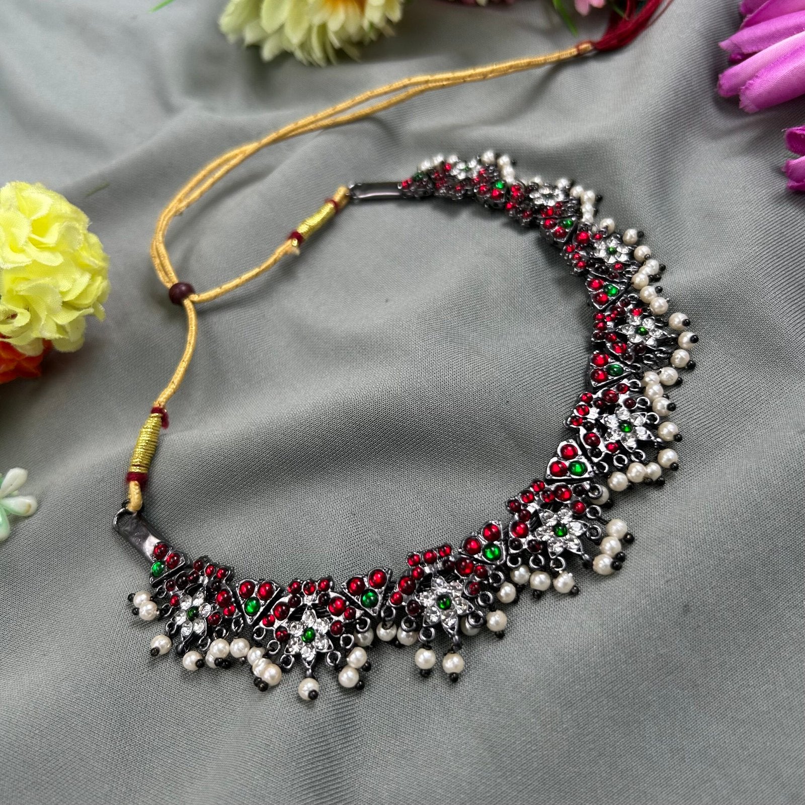 Bharatanatyam Dance Jewellery Black Necklace - Flower RG Kemp Beads image 0