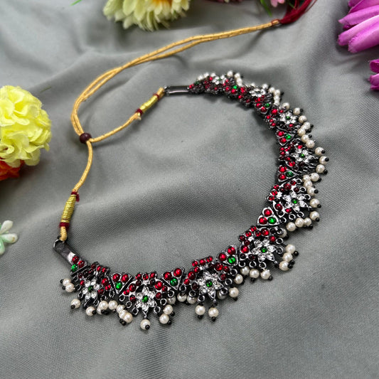 Bharatanatyam Dance Jewellery Black Necklace - Flower RG Kemp Beads image 0