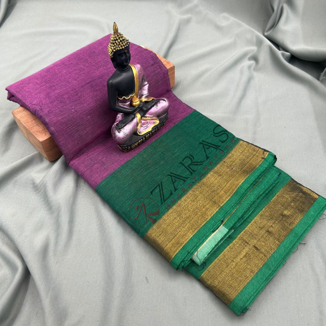 Bharatanatyam Dance Practice Saree - Purple with Green Plain Border image 0