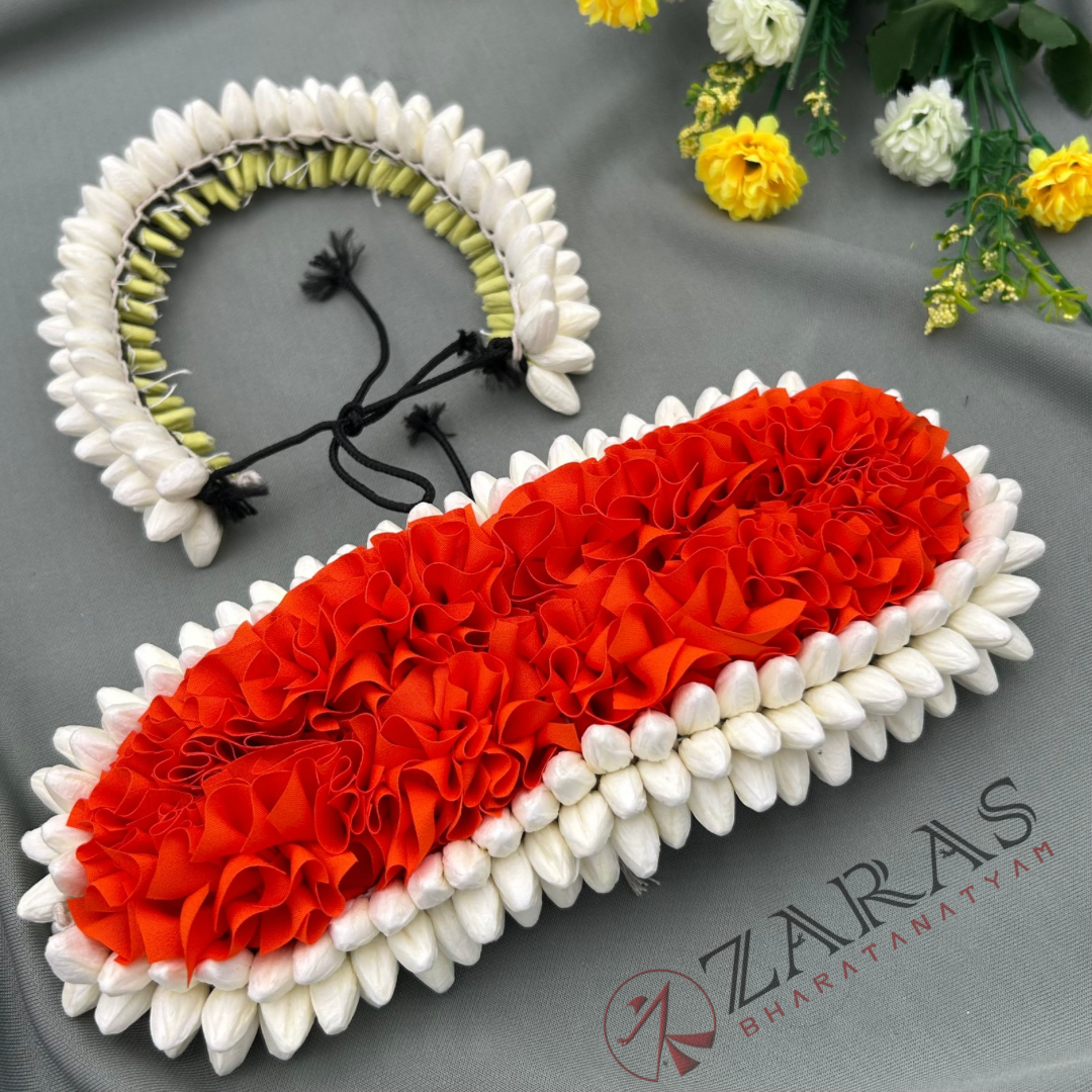 Bharatanatyam Dance Flower - White & Orange Mixed Pattai & Single ( SPL) Looks Like Original Jasmine image 0