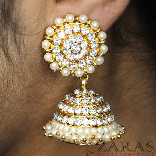 Bharatanatyam Dance Jewellery - 4L Jimiki with Kammal P Full White Stone image 0