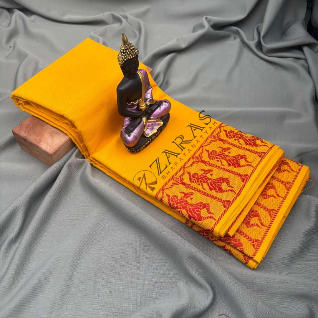 Bharatanatyam Dance Practice Saree - M Yellow With Red Doll Border image 1