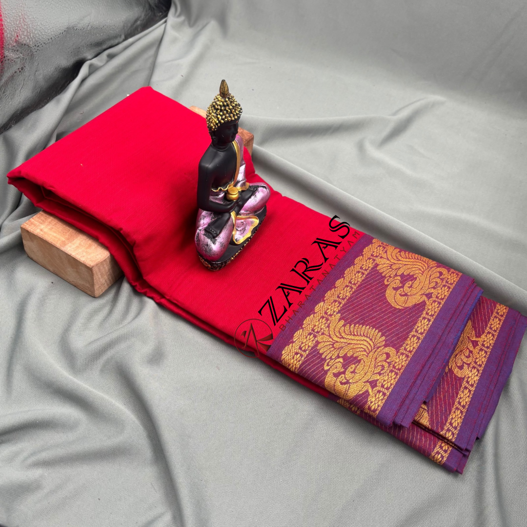 Bharatanatyam Dance Practice Saree - Red Mustard Peacock Border image 1