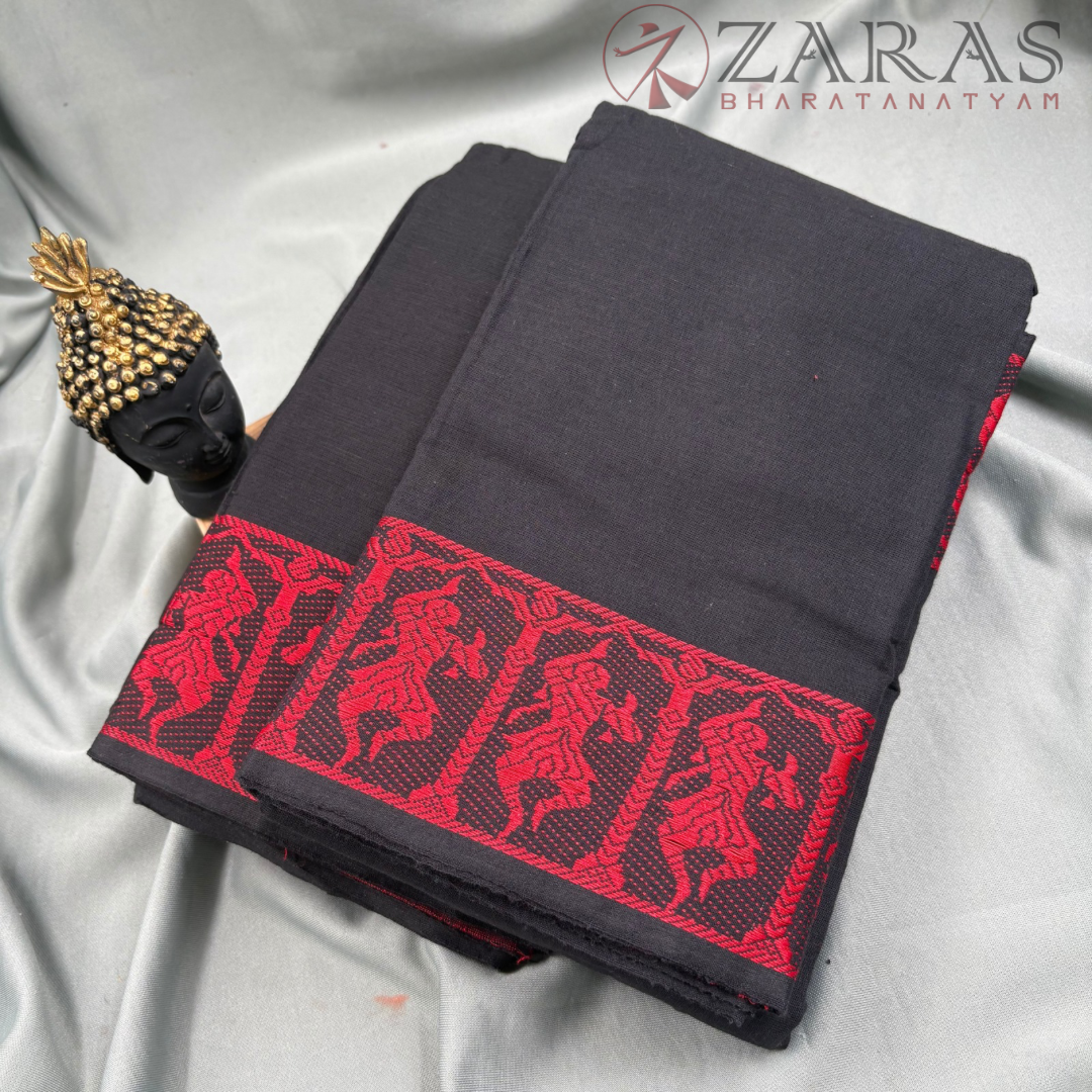 Bharatanatyam Dance Practice Saree - Black with Red Doll border image 1