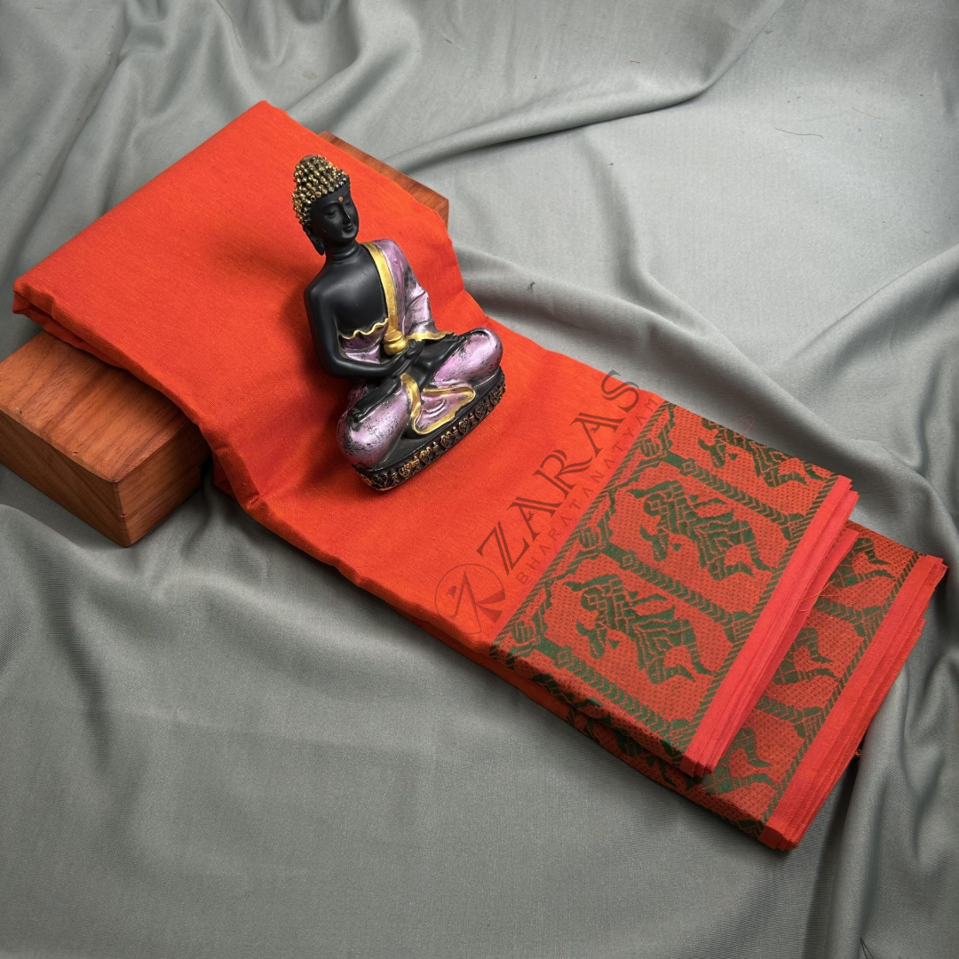 Bharatanatyam Dance Practice Saree - Orange with Black Doll Border image 0