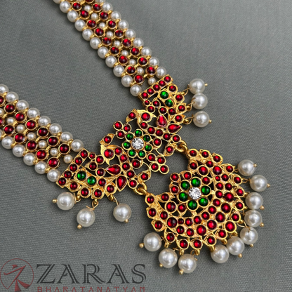 Bharatanatyam Dance Jewellery - Peacock with Sun RG Kemp CS Pearls Haaram / Long Chain image 1
