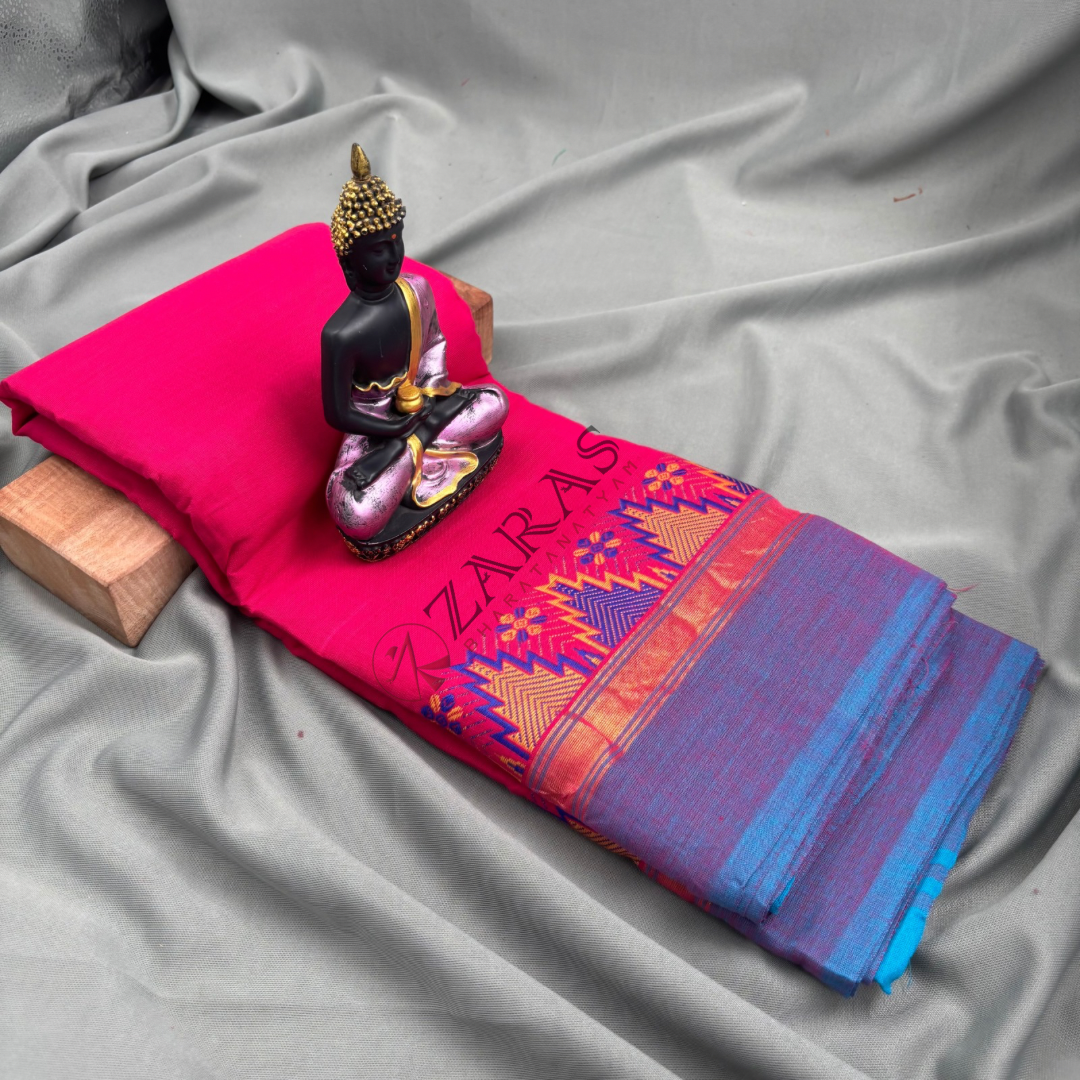 Bharatanatyam Dance Practice Saree - Pink Blue Gopuram Border image 1