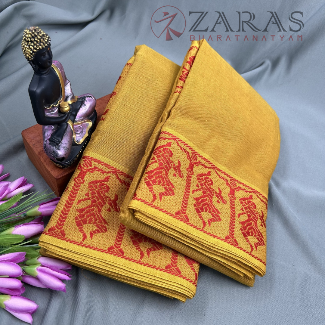 Bharatanatyam Dance Practice Saree - Yellow with Red Doll Border image 1