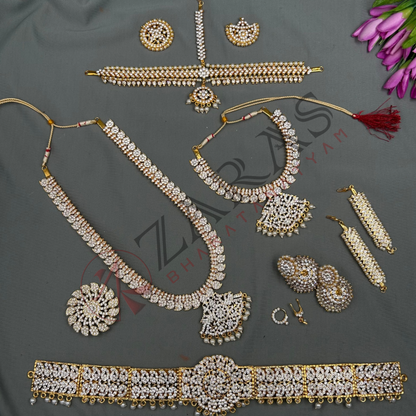 Bharatanatyam Dance Jewellery - Manga Design White Stone Full Set image 0