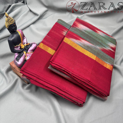 Bharatanatyam Dance Practice Saree - Marron P Green Mixed Ikkat Border image 2