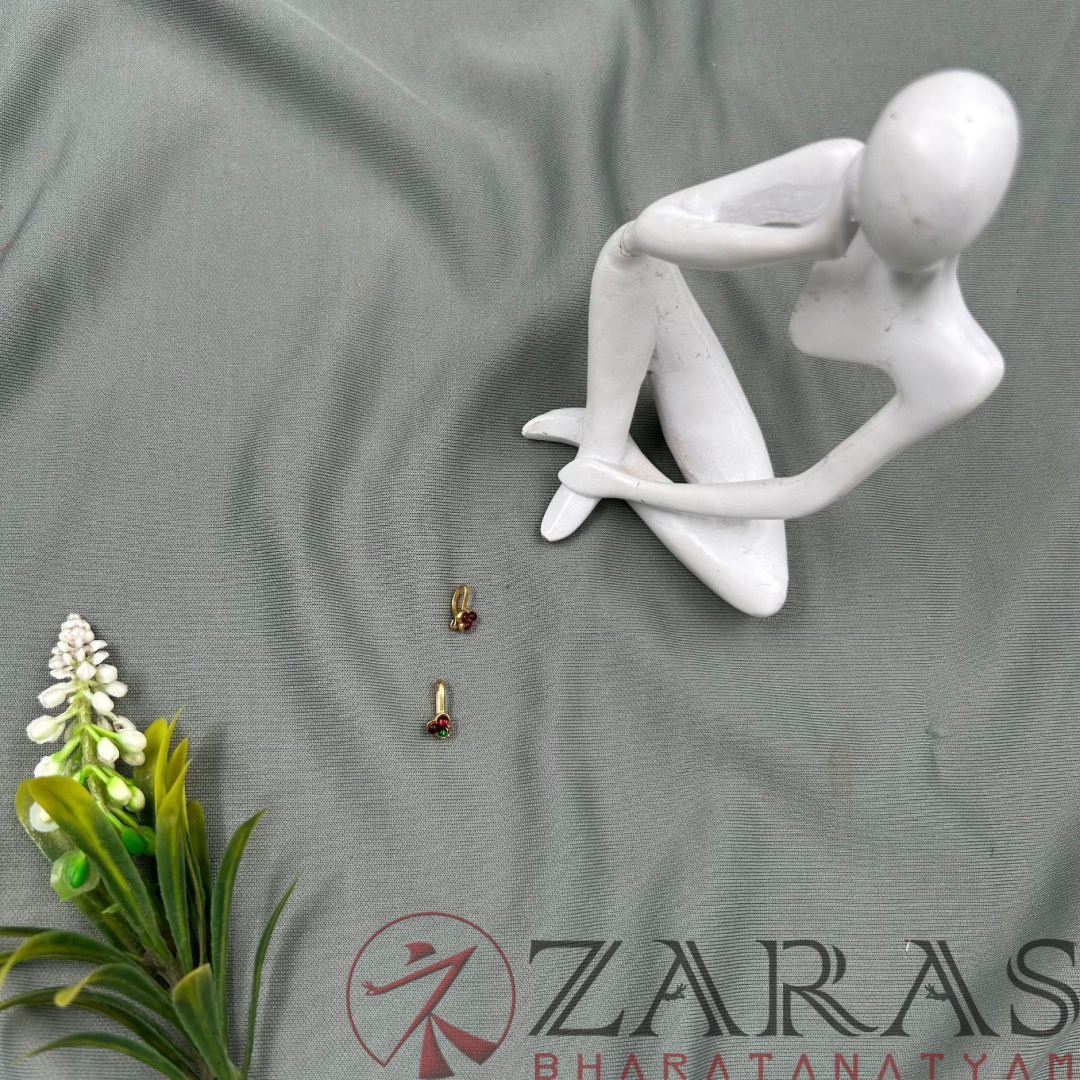 Bharatanatyam Dance Jewellery - Nose Pin Red Green Kemp (Set of 2 Pcs) image 3