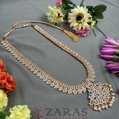 Bharatanatyam Dance Jewellery - Haaram Manga Design White Stone RG image 2