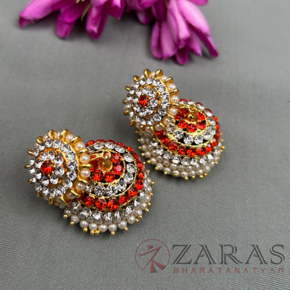 Bharatanatyam Dance Jewellery - 4 Line Jimiki Orange White Stone image 1