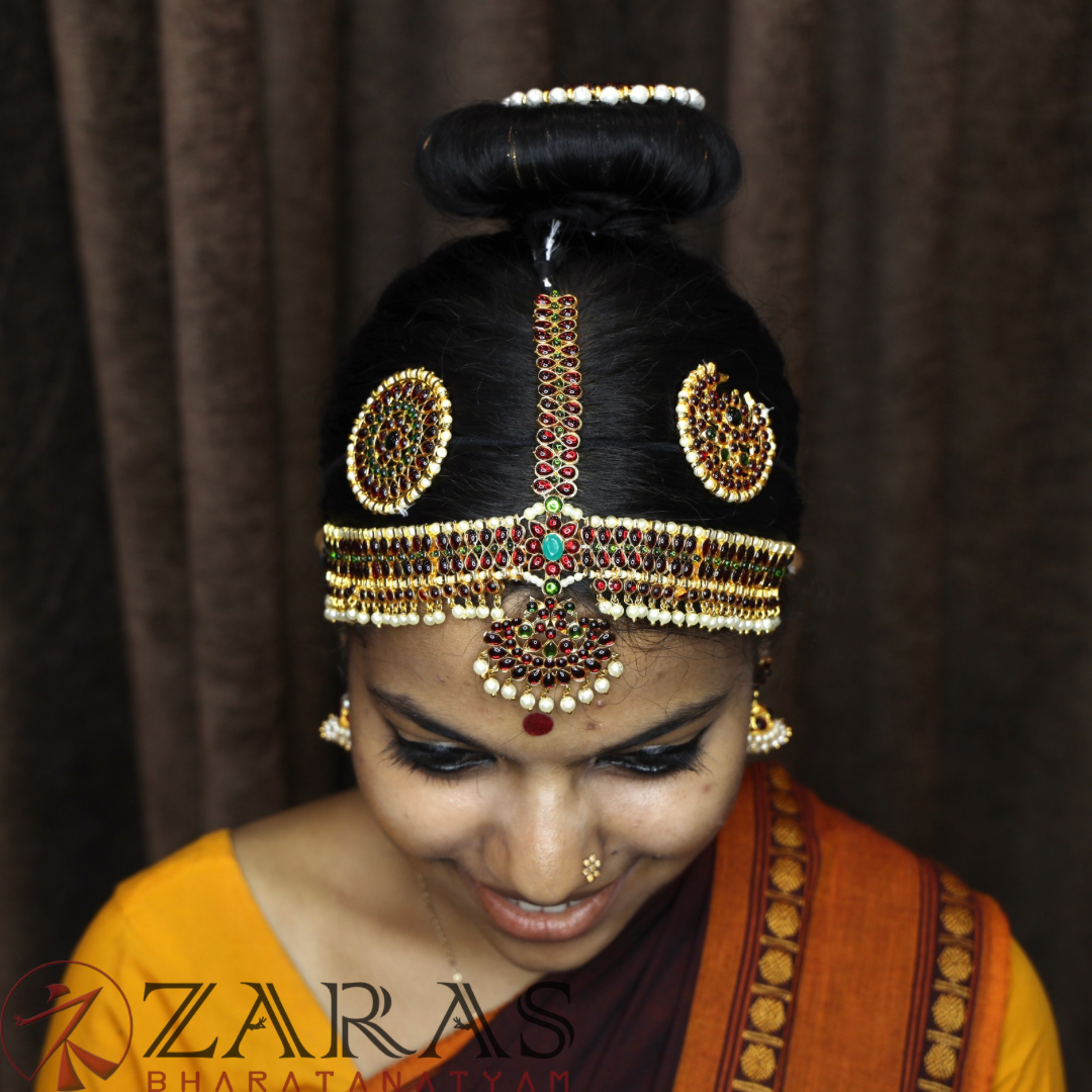 Bharatanatyam Dance Jewellery - Thilagam Design Red Green Kemp image 1