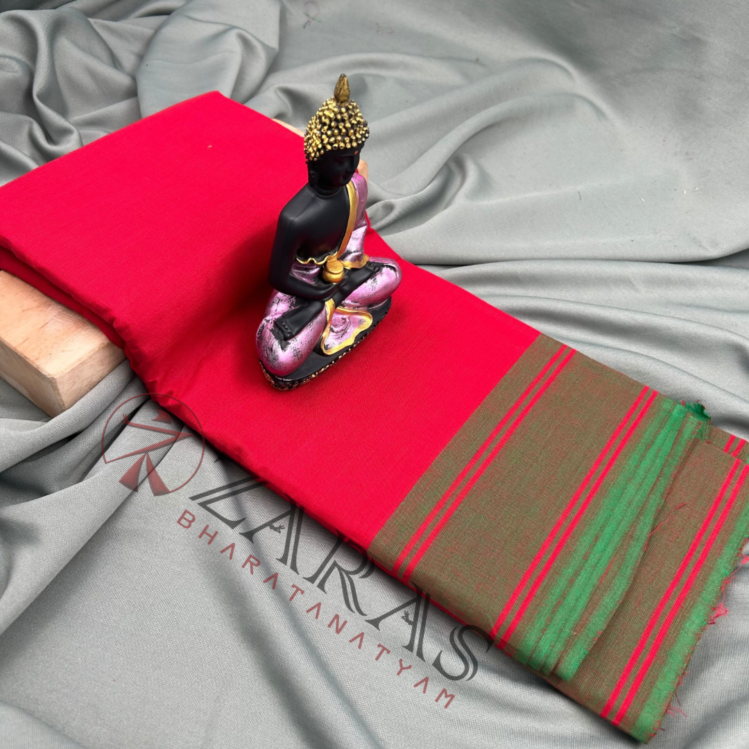 Bharatanatyam Dance Practice Saree - Red Green Plain Border image 0