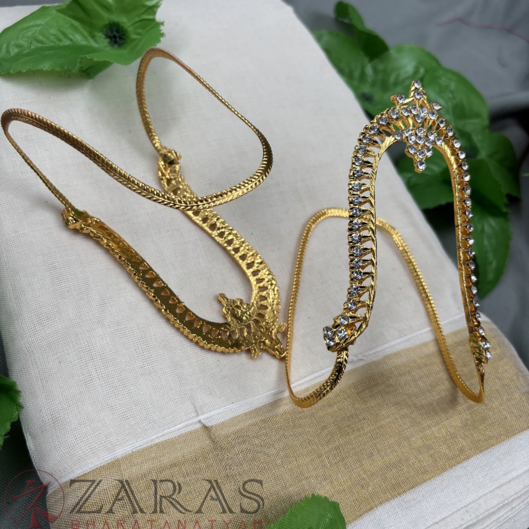 Bharatanatyam Dance Jewellery - Gold White Stone Vangi / Baaju Bandh image 2