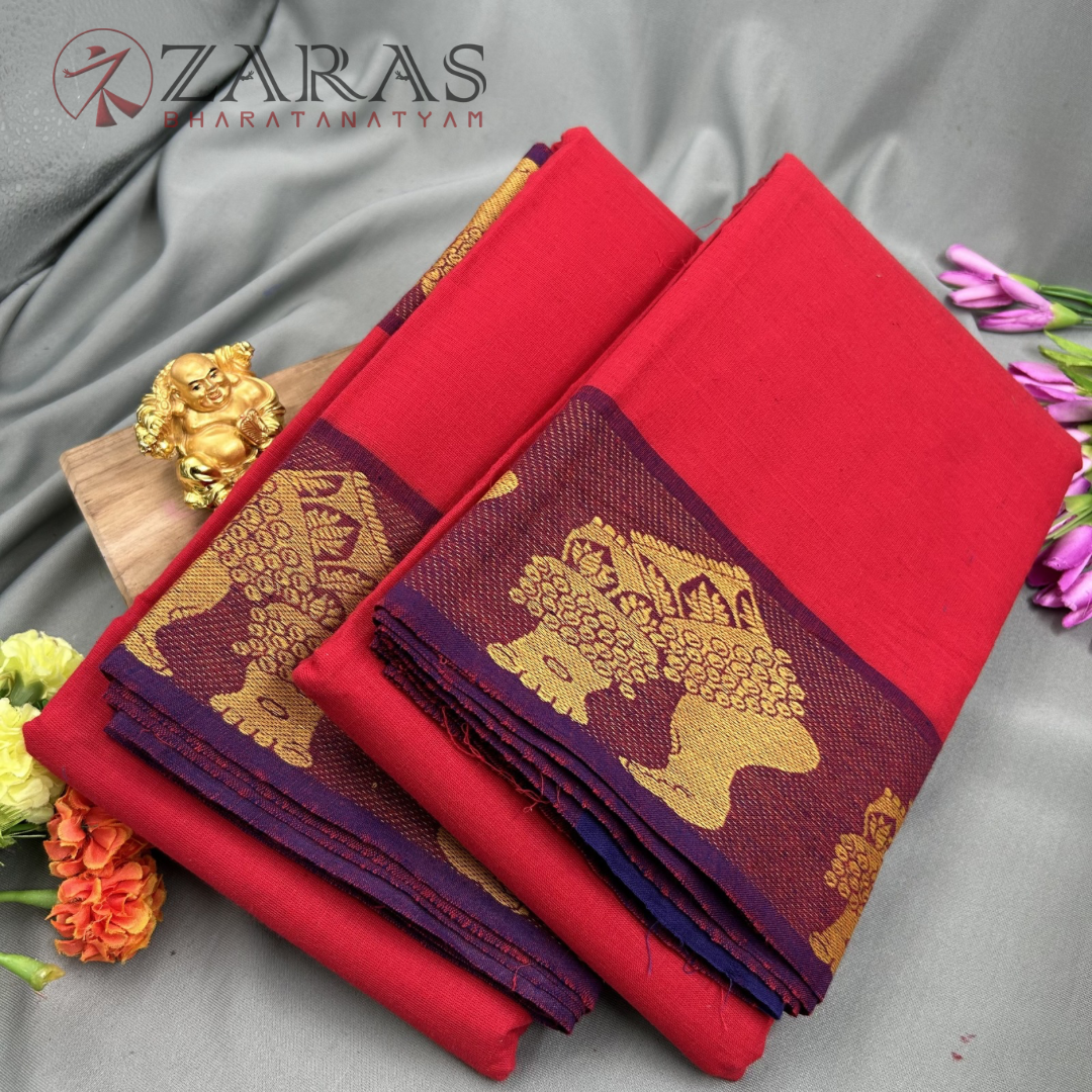 Bharatanatyam Dance Practice Saree - Red with Purple Salangai Border image 1