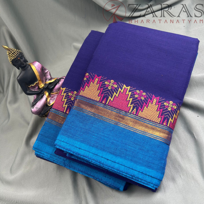 Bharatanatyam Dance Practice Saree - Dark Blue with Blue Temple Border image 1