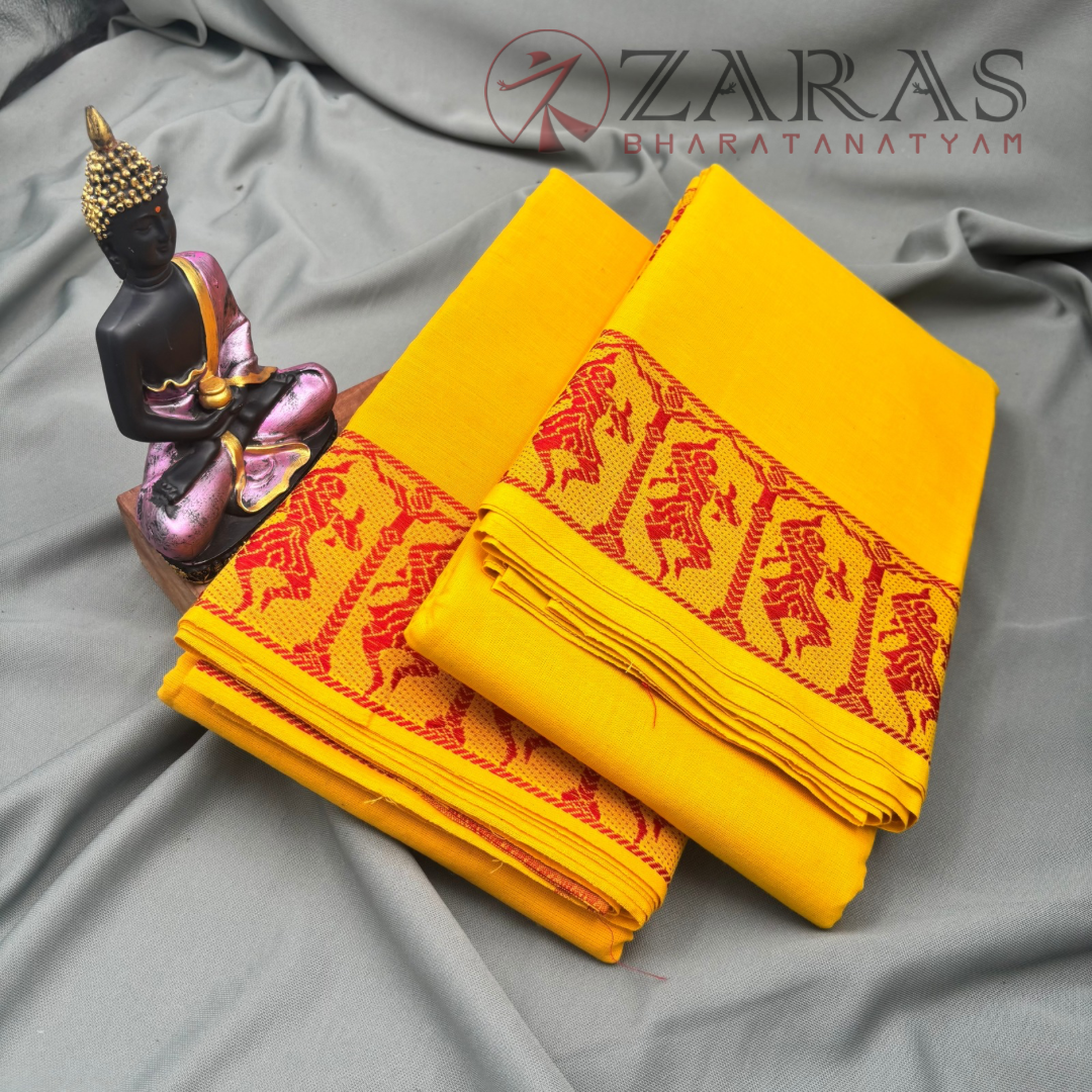 Bharatanatyam Dance Practice Saree - M Yellow With Red Doll Border image 2