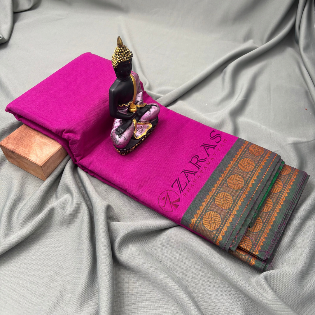 Bharatanatyam Dance Practice Saree - Purple with Green Single Coin Border image 1