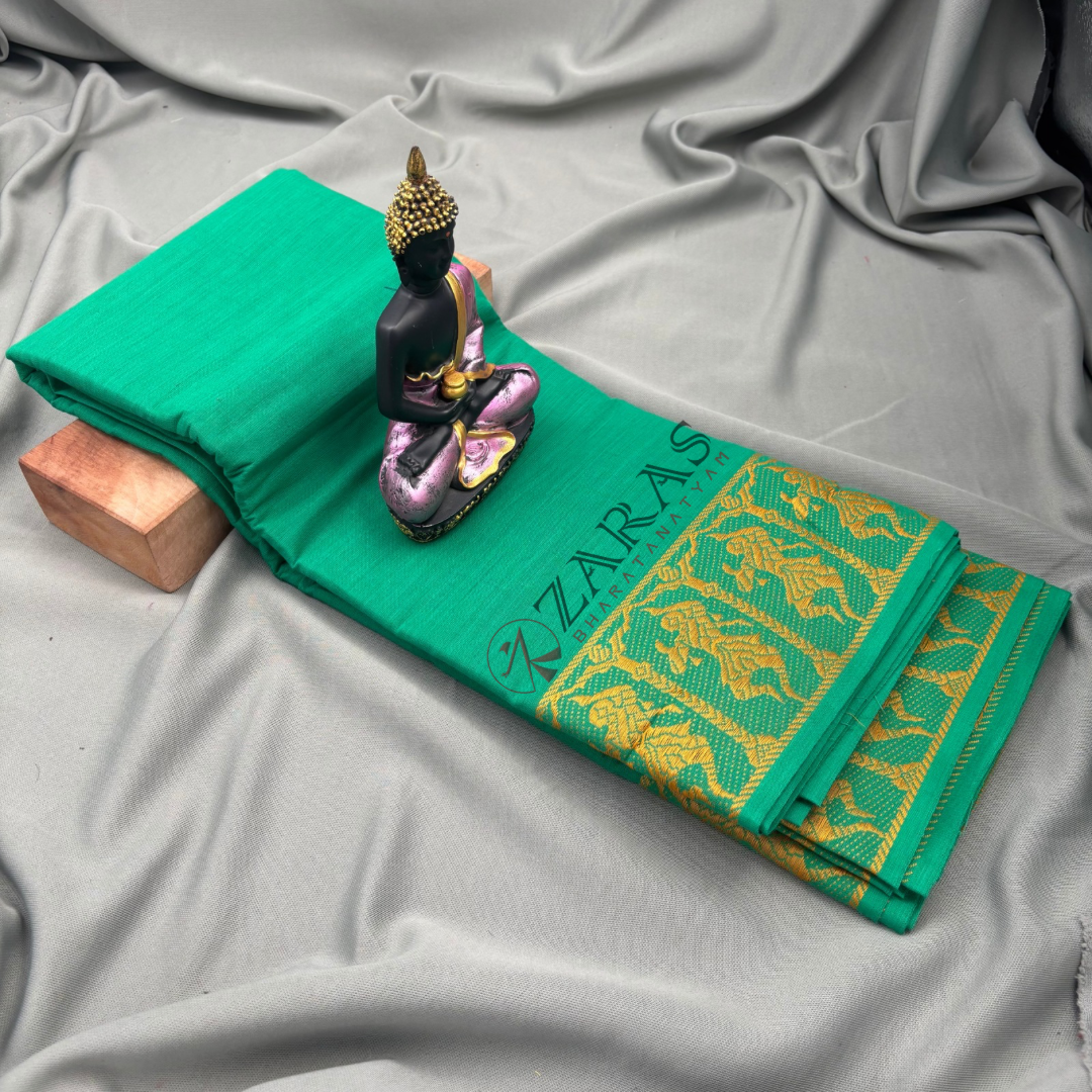 Bharatanatyam Dance Practice Saree - Cyan Green Gold Doll Border image 1