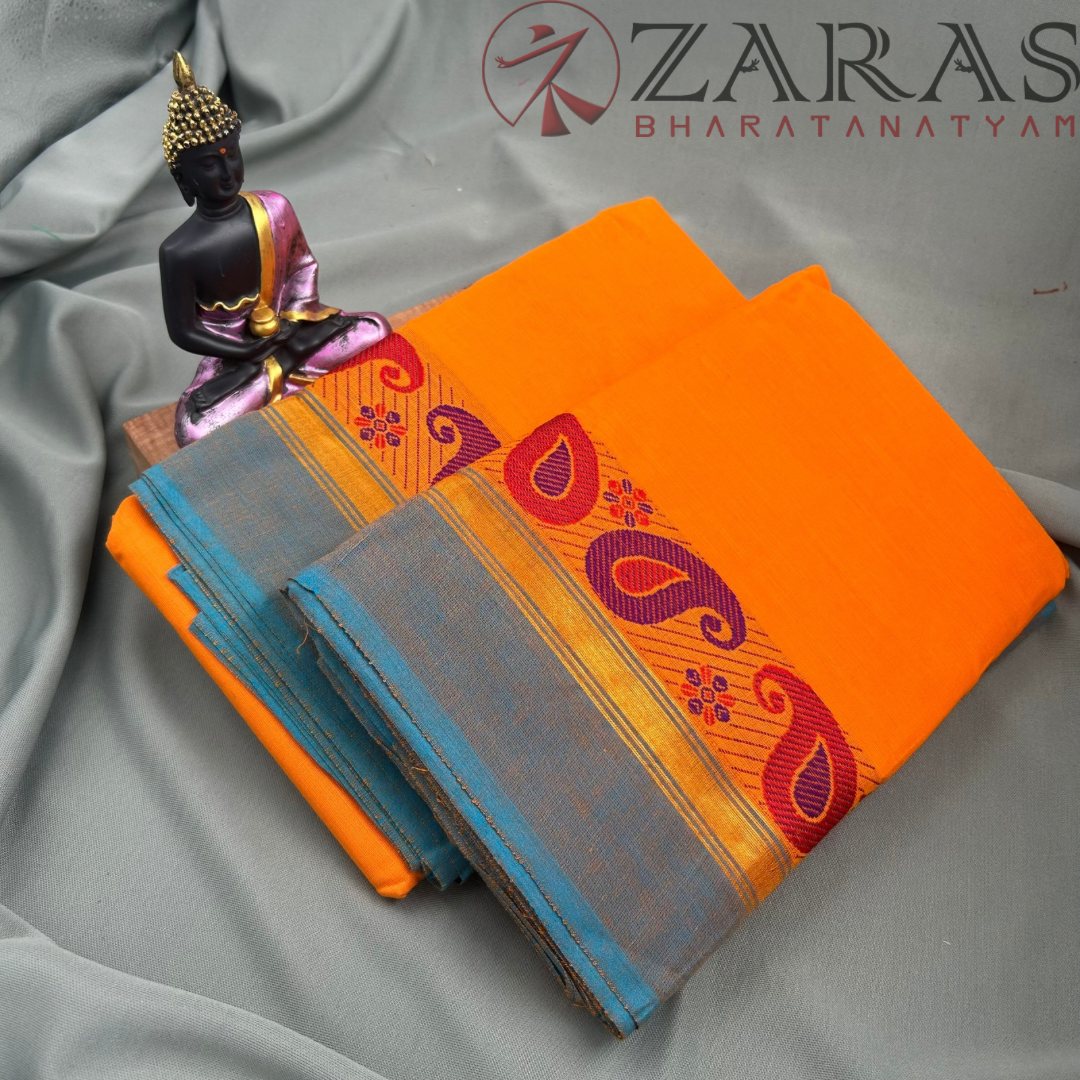 Bharatanatyam Dance Practice Saree - M Yellow Blue Manga Border image 2