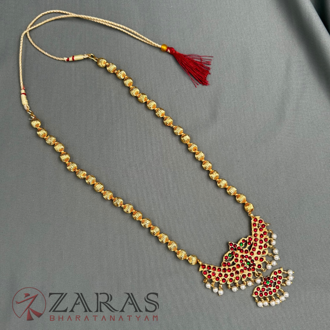 Bharatanatyam Dance Jewellery - Single Line Gold Beads RG Kemp Haaram / Long Chain image 2