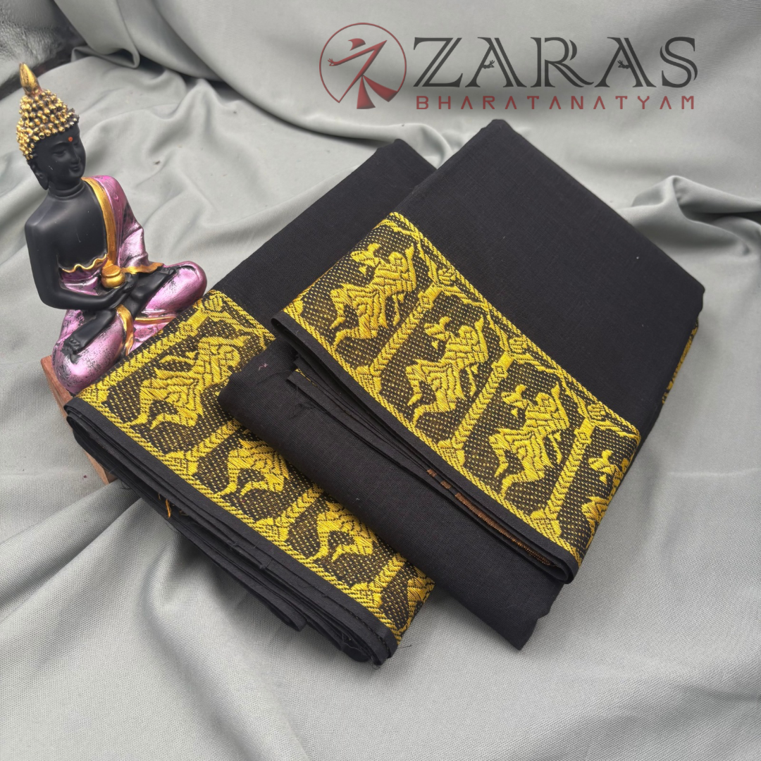 Bharatanatyam Dance Practice Saree - Black Gold Doll Border image 2