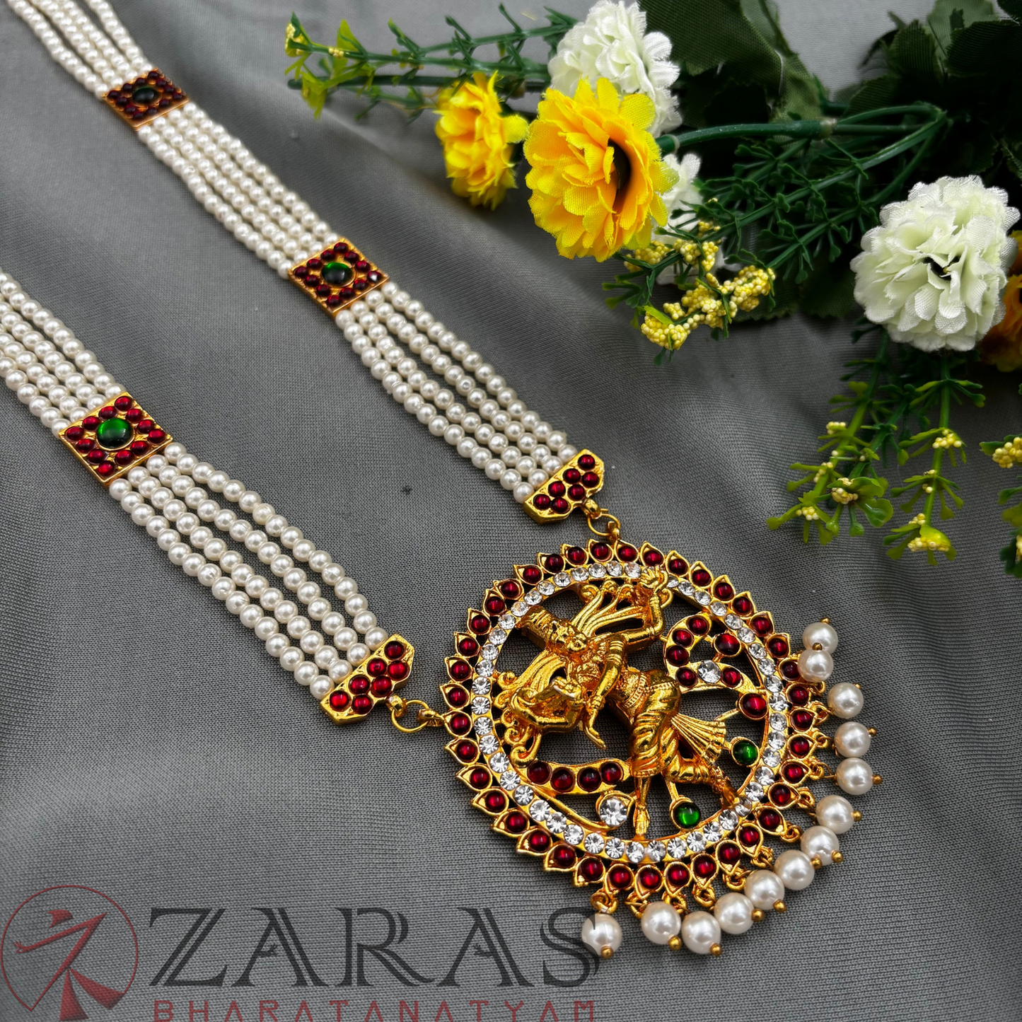 Bharatanatyam Dance Jewellery - Haaram 4 Line Beads & Nadaraj RG Kemp CS image 0