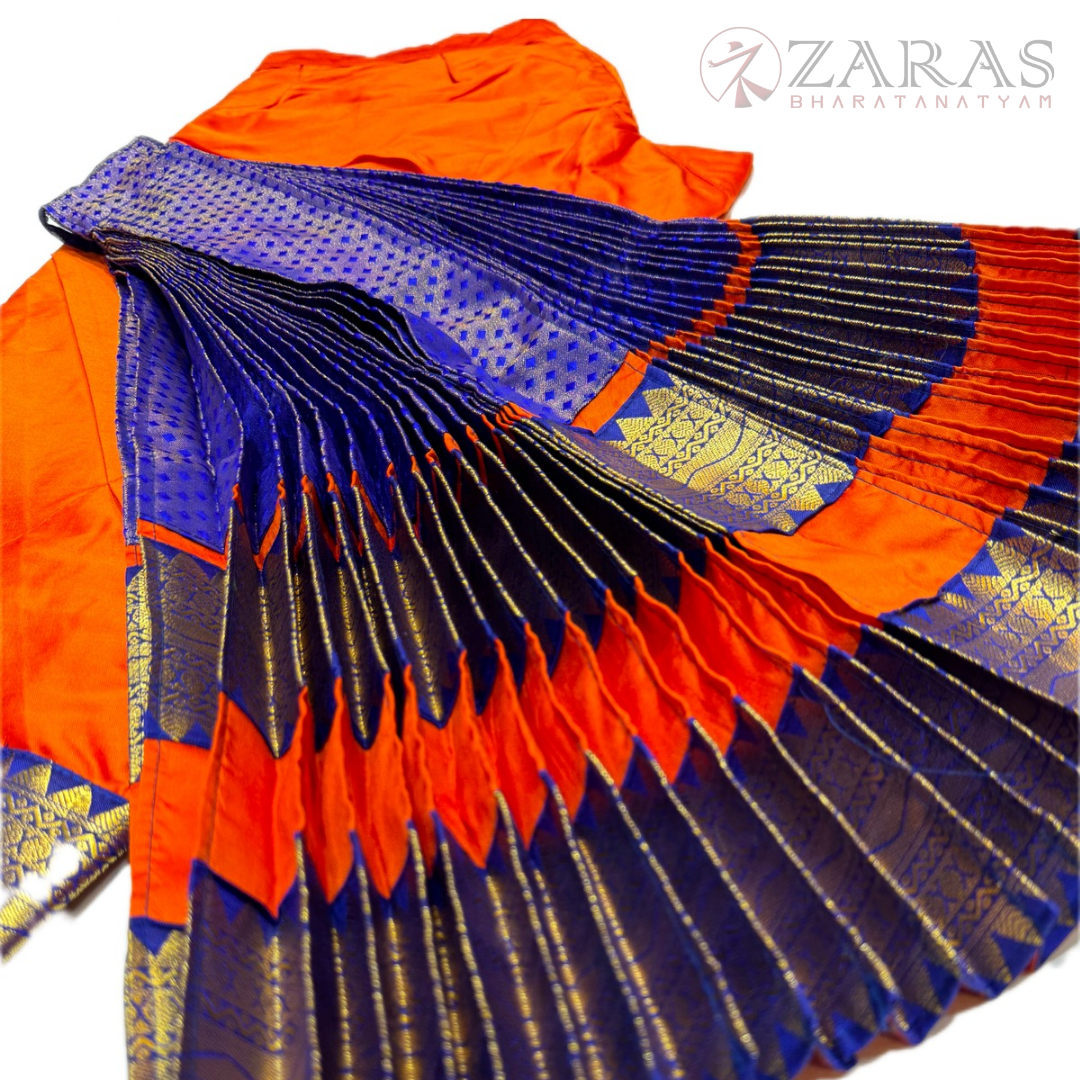 Bharatanatyam Dance Costume Readymade - Orange with Blue Brocade image 1