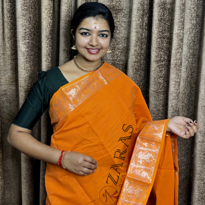 Bharatanatyam Dance Practice Saree - Light Orange Silver Doll Border image 0
