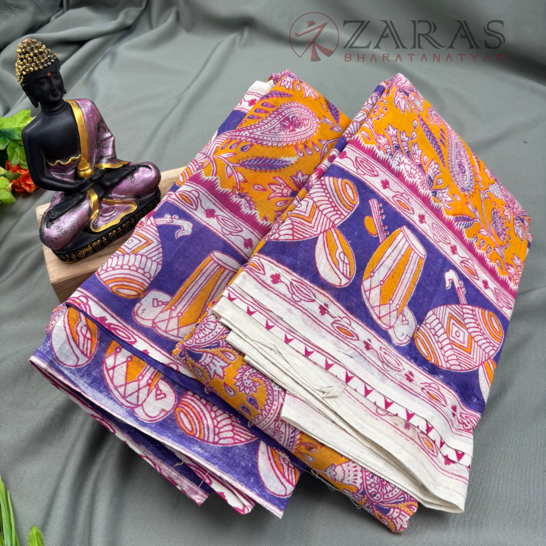 Bharatanatyam Dance Practice Saree - Yellow with Violet Kalamkari Saree image 1