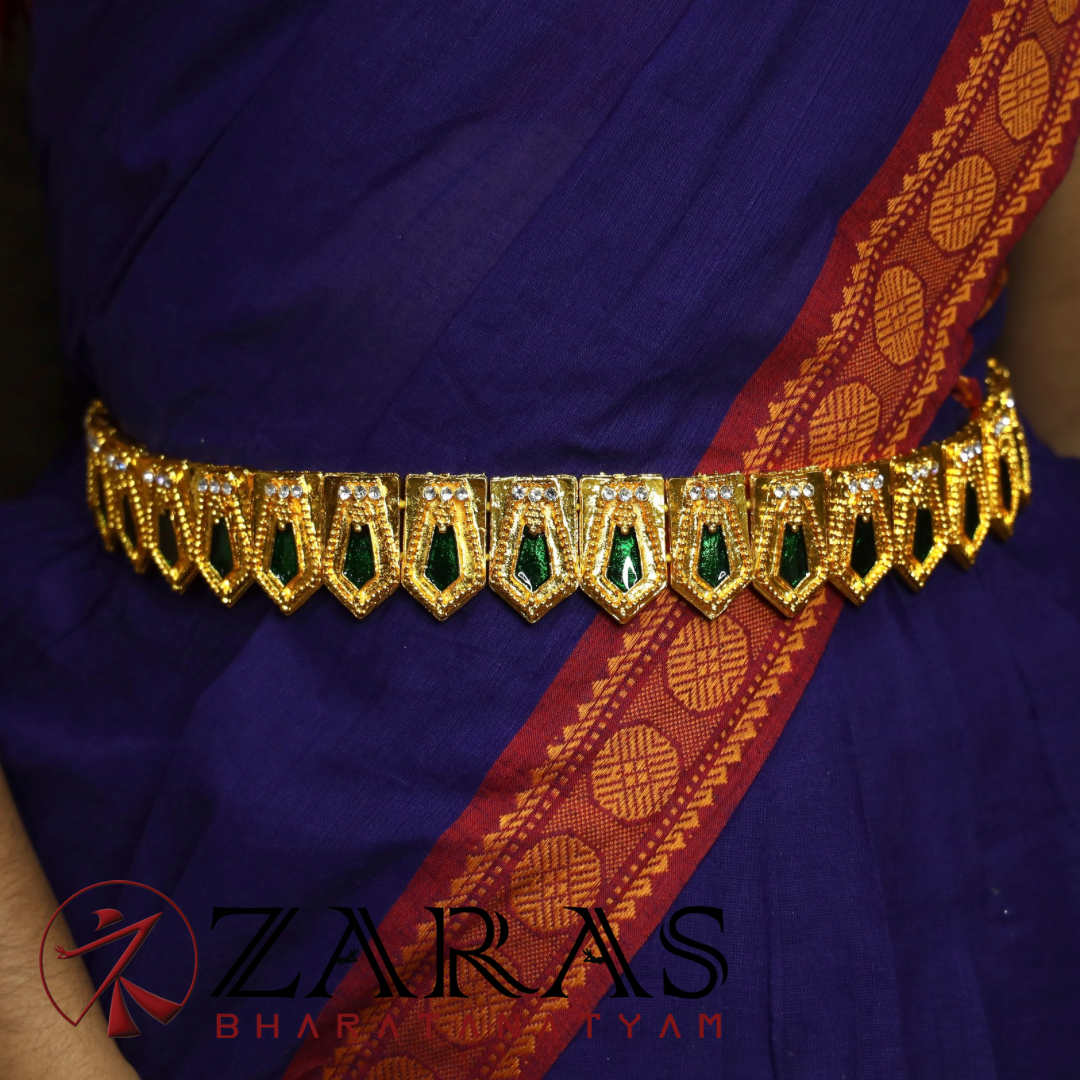 Bharatanatyam Dance Jewellery - Green with Gold Hip Belt Stone (Ottiyanam) image 0
