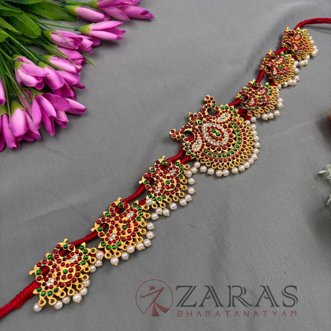 Bharatanatyam Dance Jewellery - D Peacock RG Kemp CS Hip Belt (Ottiyanam) image 1