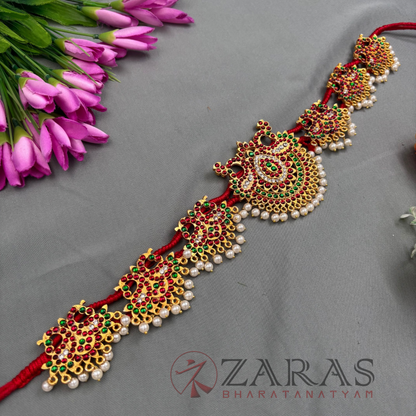 Bharatanatyam Dance Jewellery - D Peacock RG Kemp CS Hip Belt (Ottiyanam) image 1